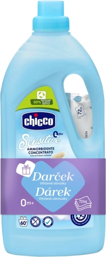 Chicco mehčalec Baby Sensitive Sladki puder 1,5 l (60 pranj) + vlažilni robčki 72 kos