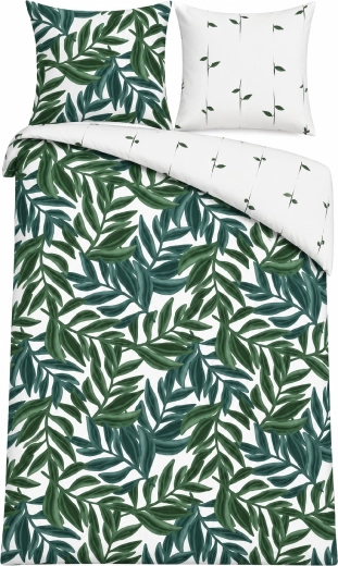 Flannel Bedding Botanical Leaves in Green and White 140 × 200 cm