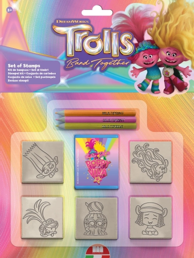Komplet štampiljk Trolls – 5 štampiljk in 3 flomastri