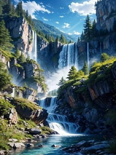 Norimpex diamond painting Waterfall in the Mountains 30 × 40 cm