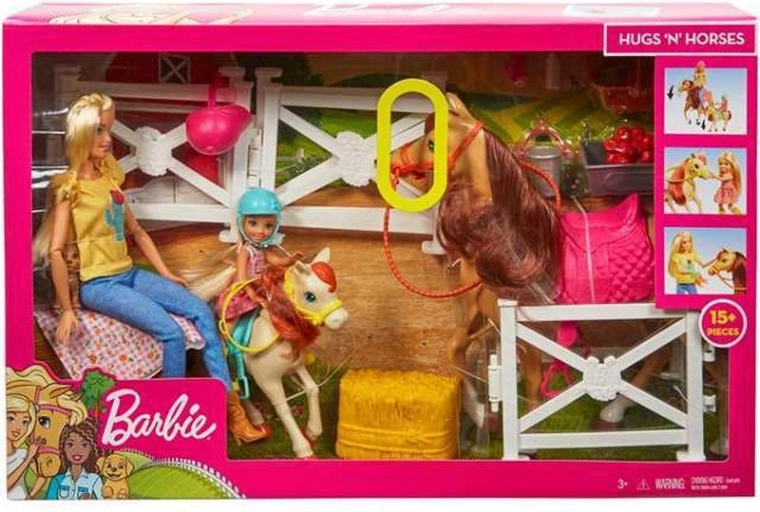 Barbie hlev s konji, punčkama Barbie in Chelsea ter dodatki