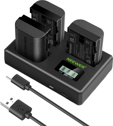 Neewer komplet 3× nadomestnih baterij LP‑E6P/LP‑E6NH za fotoaparate Canon s trojno USB polnilnico