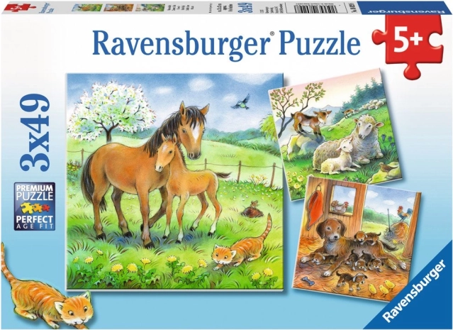 RAVENSBURGER puzzle – živalsko crkljanje, 3×49 koščkov