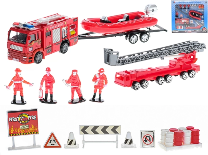 Komplet gasilci – kovinska vozila s prostim tekom in figurice