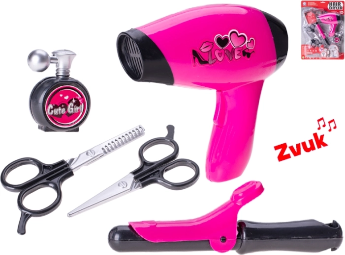 Frizerski set s sušilnikom na baterije in dodatki za otroke