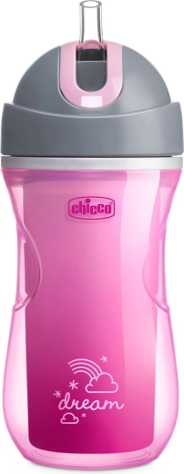 Chicco termo športni lonček s slamico 266 ml rožnat (14m+)