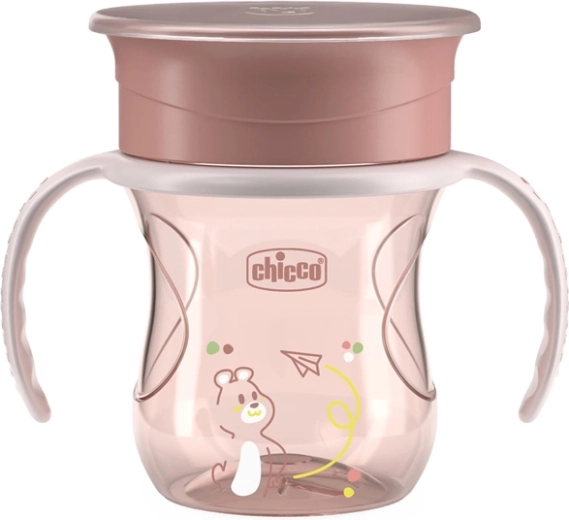 Chicco lonček Perfect Cup 360° z ročaji, rožnat, 12 m+