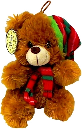 Plišasti medvedek s kapo in šalom – božični motiv