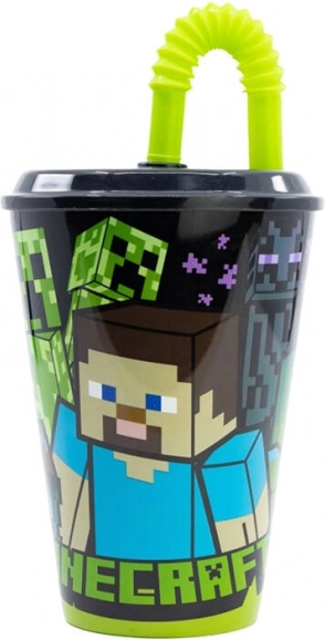 Otroški lonček za vodo s slamico STOR 40430 430 ml Minecraft (črn)