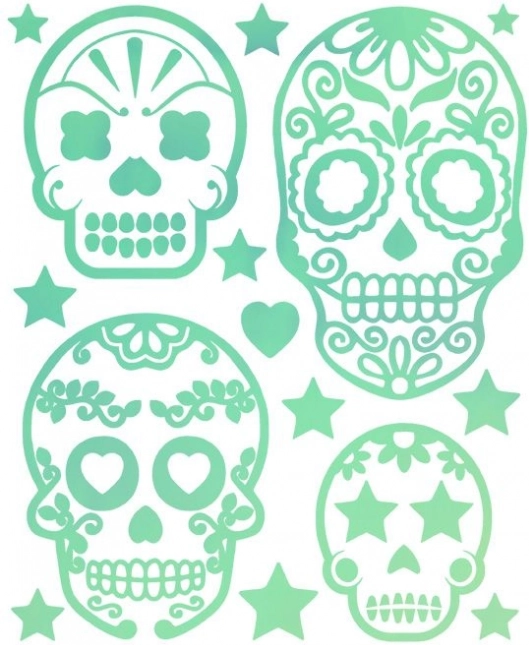 Fluorescentni našitki za likanje – velik list z motivi lobanj