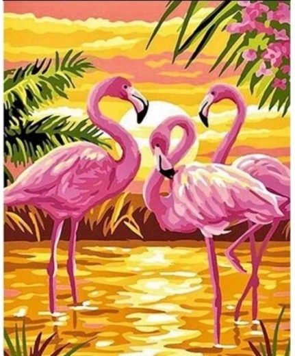 Slikanje po številkah na okvirju 40 × 50 cm – rožnati flamingi