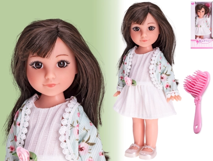 Modna punčka 30 cm s trdim plastičnim telesom in glavnikom