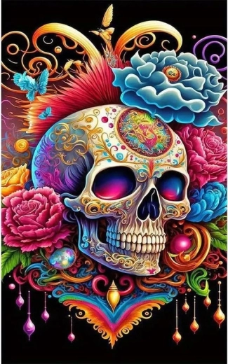 Diamantno slikanje Lobanja s cvetovi Halloween 30 × 40 cm