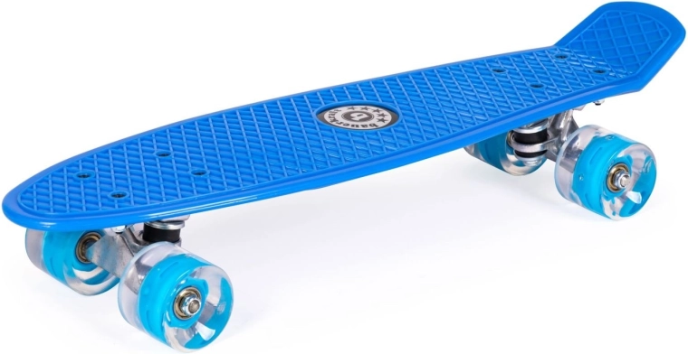 Modra fiszka (penny board) s svetlečimi LED kolesci