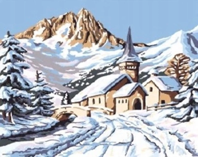 Norimpex Slikanje po številkah zasnežena koča v gorah 40 × 50 cm