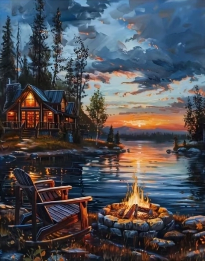 Norimpex diamond painting Campfire by the Lake 30 × 40 cm