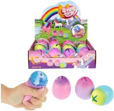 Stresno jajce/sluz z enorogom, antistresna gumijasta igrača 6 cm, 3 barve, 12 kos v škatli