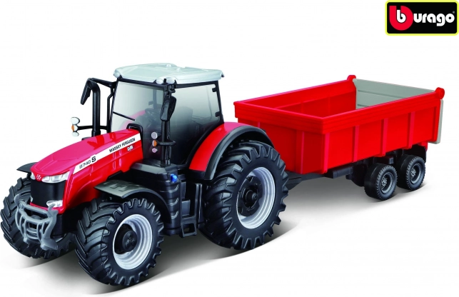 Kovinski traktor Massey Ferguson s prikolico v merilu 1:50
