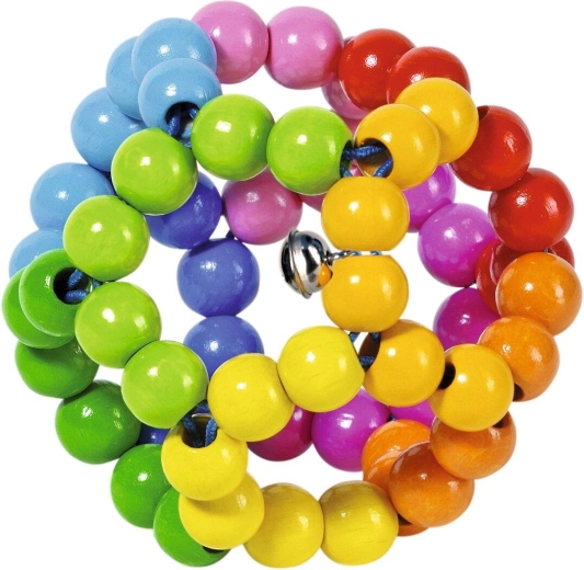 Wooden sensory ring with an elastic rainbow ball