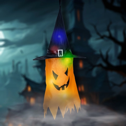 Halloweenska viseča LED dekoracija duh rumene barve