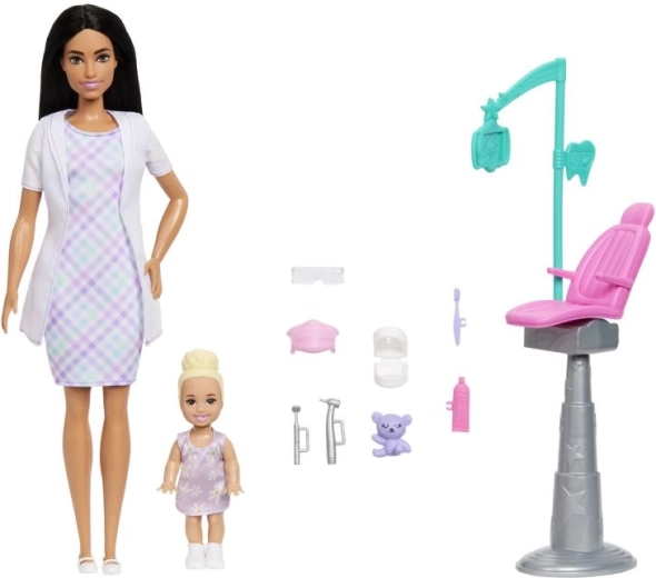 Barbie igralni set zobozdravnica – črnolasa punčka