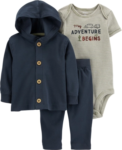 Carter's three-piece baby set Navy Adventure – short-sleeve bodysuit, cardigan and sweatpants