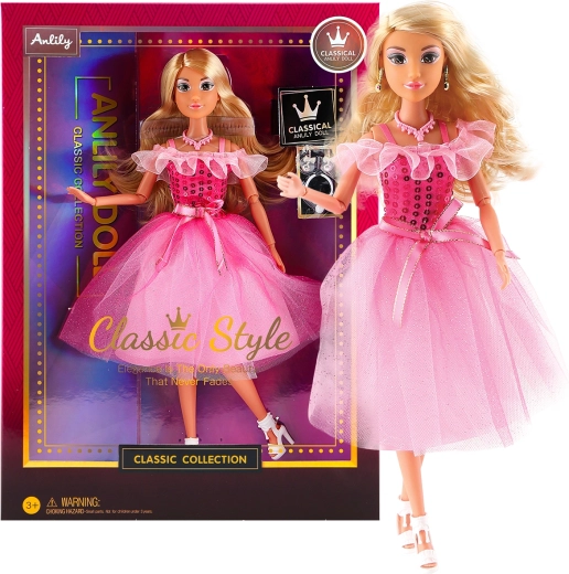 Modna punčka v večerni obleki – temno rožnata