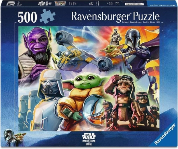 Ravensburger sestavljanka Star Wars: Mandalorian in Grogu, 500 kosov