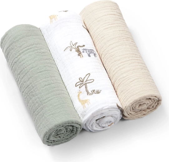 BabyOno muslinske plenice Super Soft 3 kos zelene 70 × 70 cm
