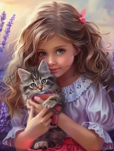 Diamantno slikanje Norimpex – dekle z mačko 30 × 40 cm