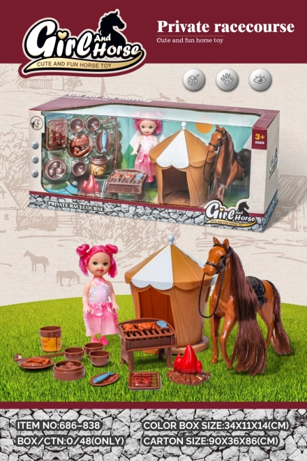 Igralni set s konjičkom, punčko in dodatki