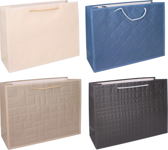 Darilna vrečka L 32 × 38 × 12 cm – elegantna reliefna izvedba, mešanica barv