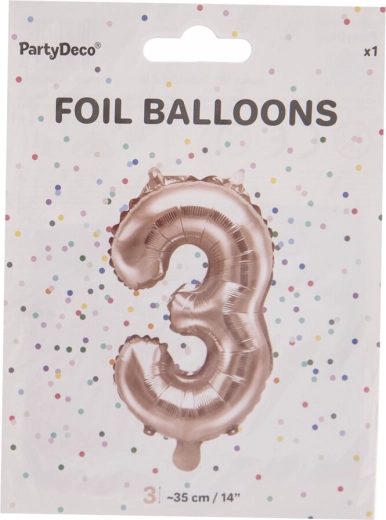 Folijski balon številka 3 biserno rožnat 35 cm