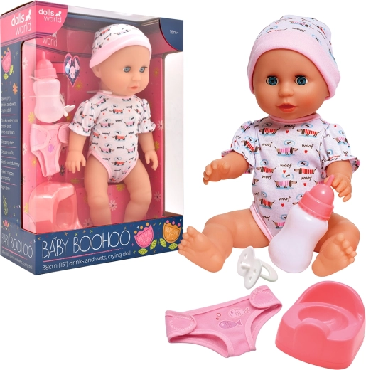Dolls World dojenček Baby Boohoo 38 cm s funkcijami in dodatki