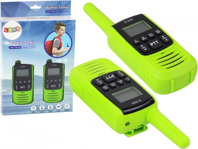Kompaktni zeleni Walkie-Talkie z dosegom 3 km za komunikacijo na poti