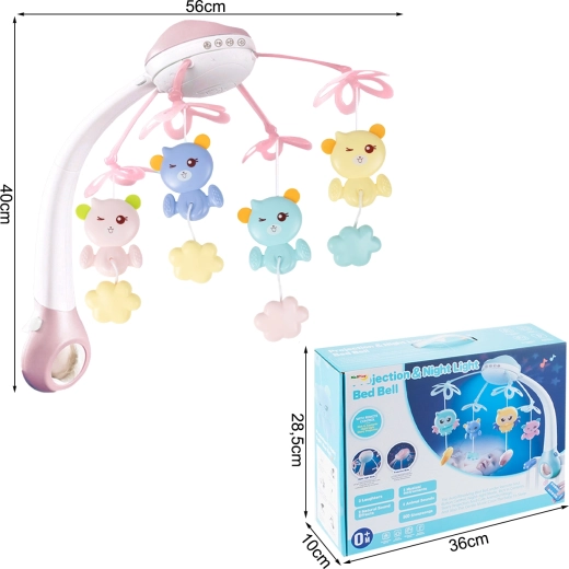 Vrtiljak nad posteljico s projektorjem in daljinskim upravljalnikom, 500 melodij