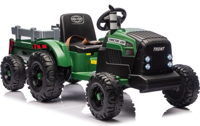 električni poganjalec traktor s prikolico 24V, temno zelen