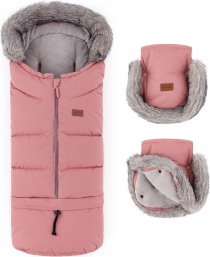 Petite&Mars zimski set: zimska vreča Arctic 4v1 in rokavice za voziček Furry old rose