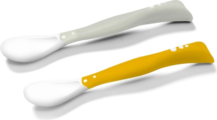 BabyOno fleksibilni žlički za otroke, 2 kosa – siva/rumena