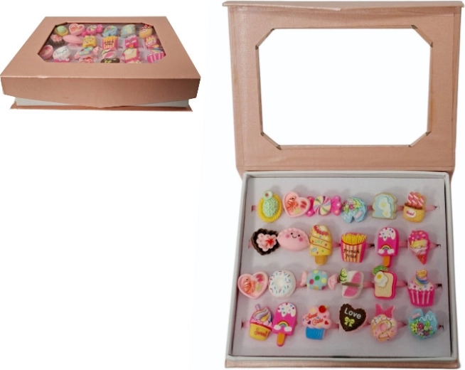 Komplet otroških prstančkov z barvnimi slaščicami