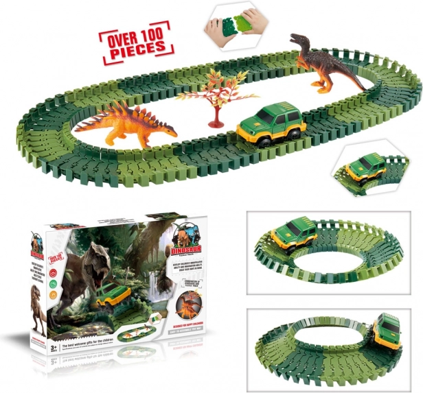 Spremenljiva proga z dinozavri – 100 delov s svetlečim avtomobilčkom