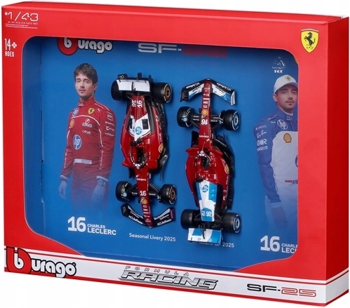 Bburago Ferrari F1 – twin pack of die-cast metal models 1:43 Charles Leclerc