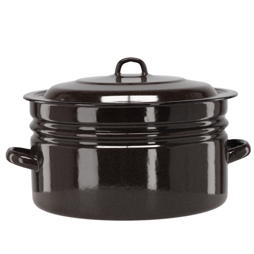 Emajliran lonec 25 l, premer 40 cm, rjav s pokrovom