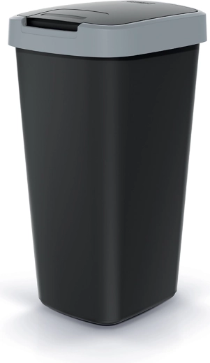 Koš za odpadke Compacta Q Flap 25 l črn s svetlo sivim pokrovom