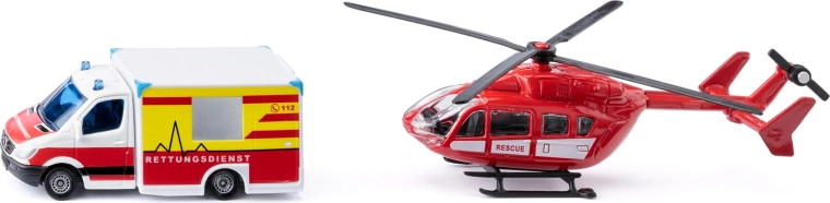 Siku super – reševalno vozilo Mercedes‑Benz in helikopter EUROCOPTER EC145, set 1:87