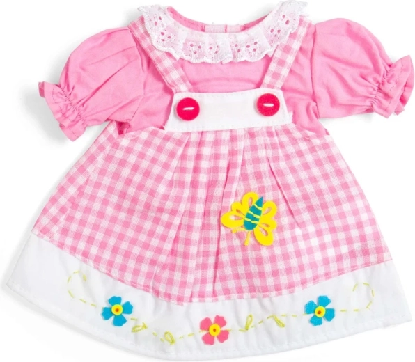 Bigjigs Toys rožnata karirasta obleka z oprsnikom za punčko 34 cm
