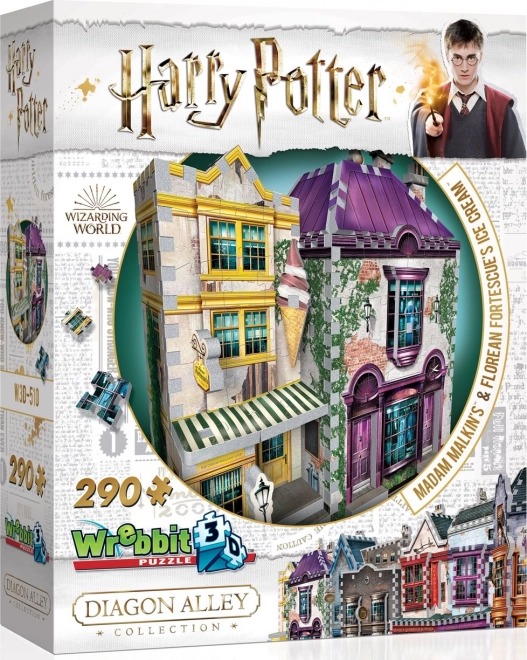 WREBBIT 3D puzzle HARRY POTTER: Madam Malkin – obleke za vsako priložnost in slaščičarna Floreana Fortescua – 290 kosov