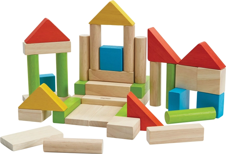 Plan Toys barvne lesene kocke 40 kosov