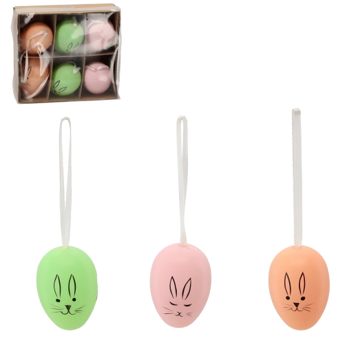 Set velikonočnih visečih jajčk z zajčkom, pastelne barve, 6 kosov
