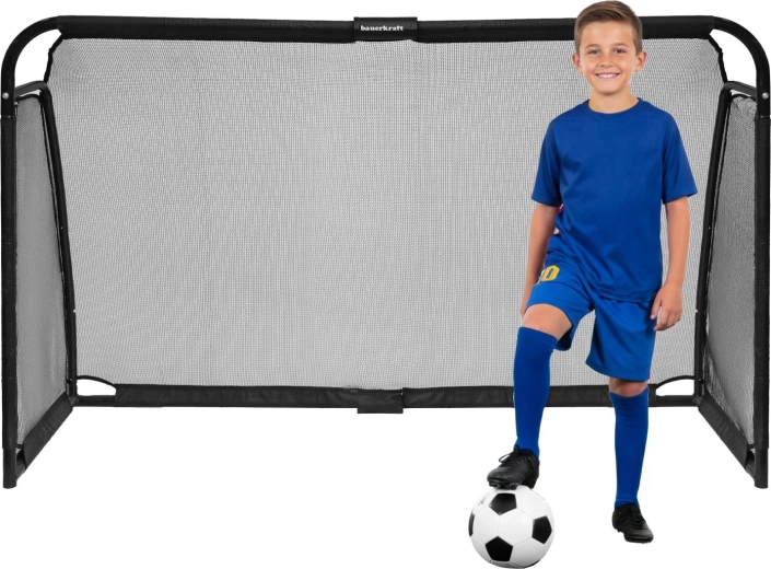 Jeklena nogometna vrata Bauerkraft s trening mrežo 180 × 120 × 60 cm, črna